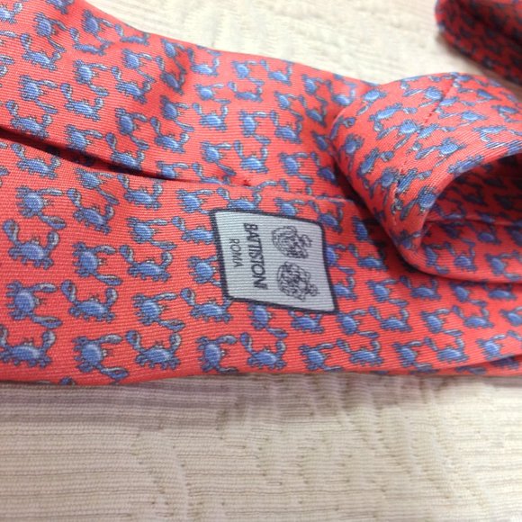 BATTISTONI ROMA Crab with Claws Nectk Tie Salmon Pink & Blue BAT 0833 - Picture 8 of 9